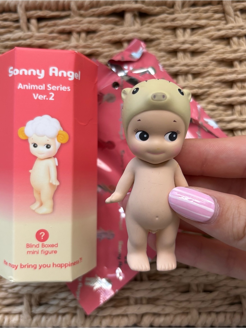 Sonny Angel Animal Series Ver.2 Beige Mini Figure with Light Green Pig Hat